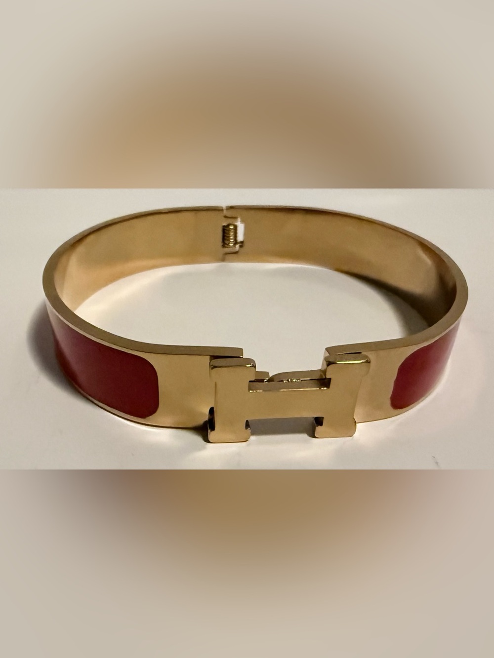 H Red Enamel Bracelet in Gold